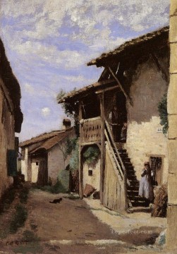 Un pueblo Steeet Dardagny plein air Romanticismo Jean Baptiste Camille Corot Pinturas al óleo